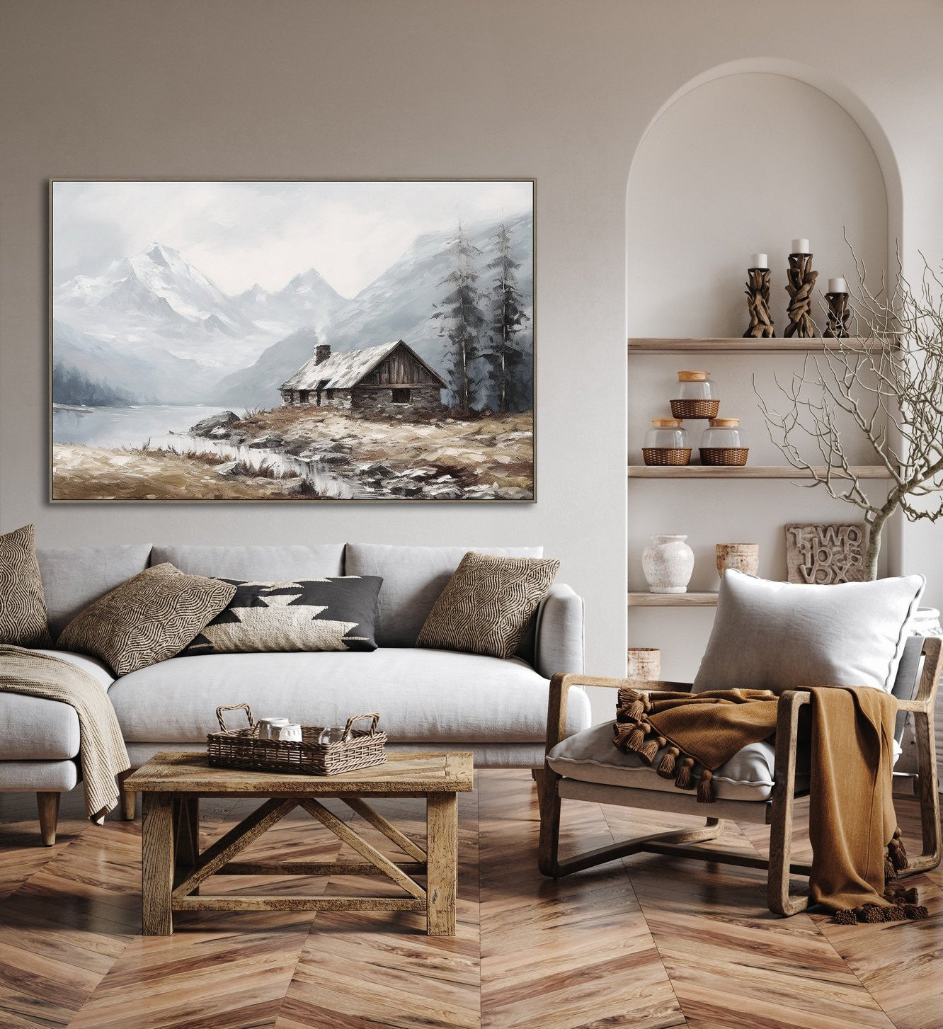Cabin by the Peaks Wall Art - Neutral/Light Brown