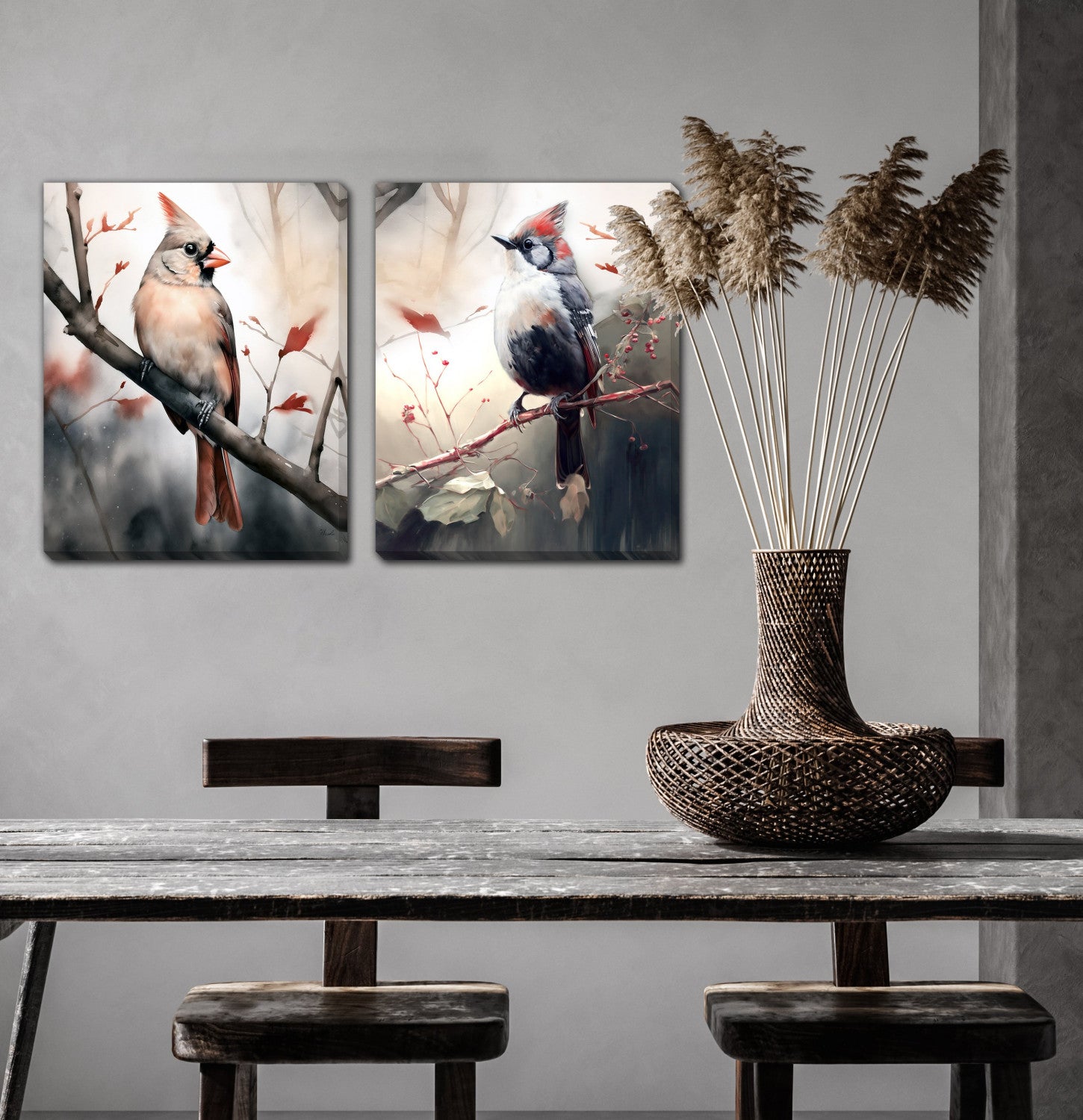 Cardinals Wall Art - Red/Neutral - 16 X 20 - Set of Two