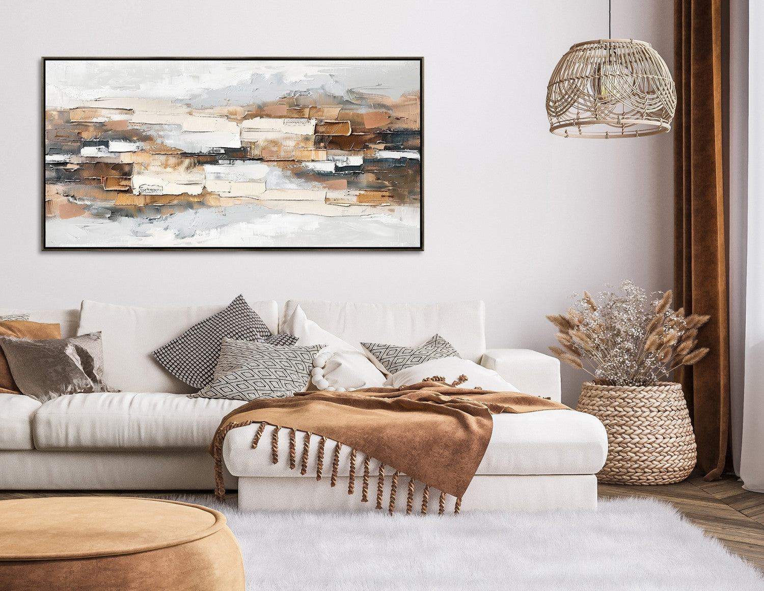 Stacked Horizons Wall Art - White/Brown - 28 X 56