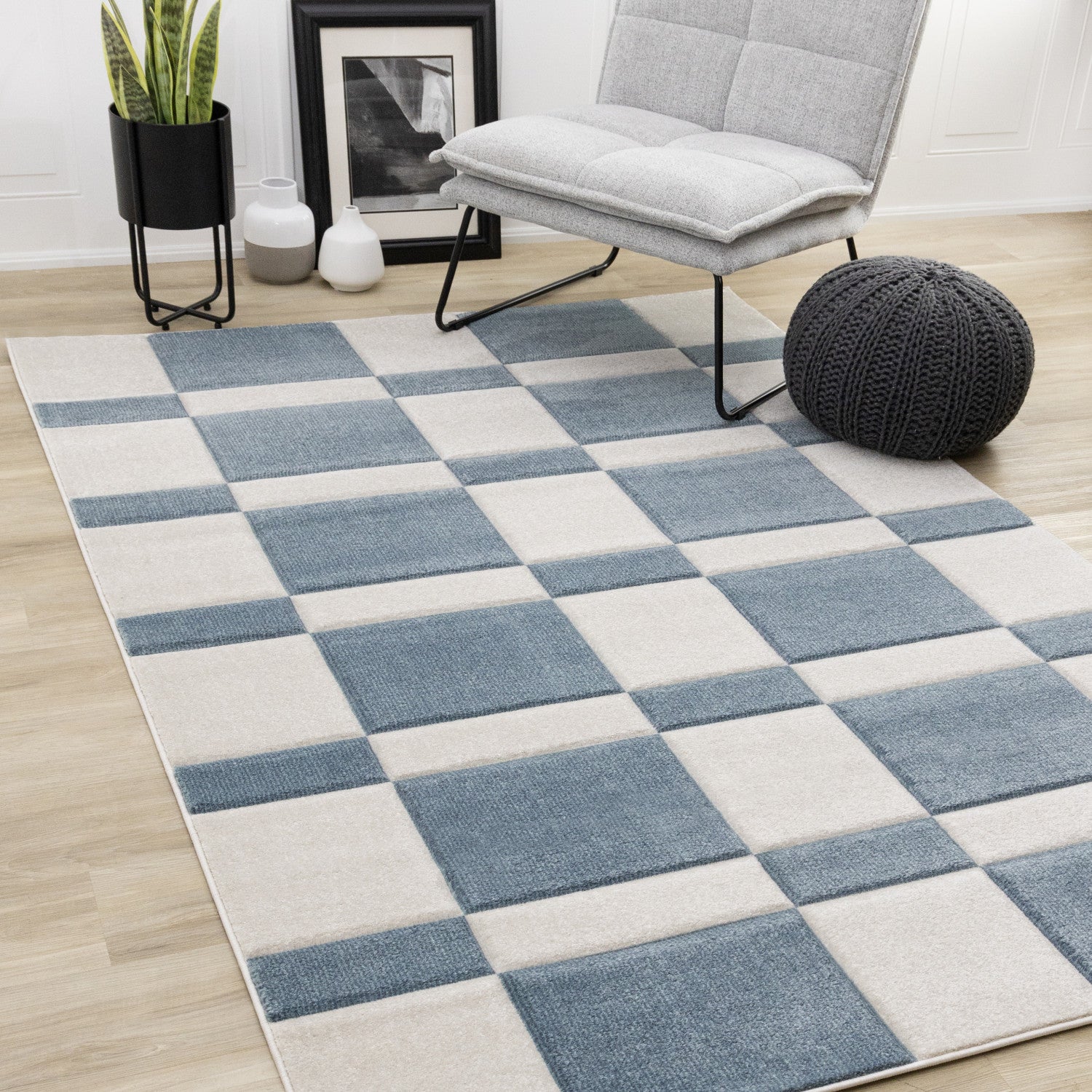 Finley Modern Geometric Area Rug - Blue White - 8' X 11'