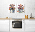Floral Cows Wall Art - Multi-Colour - 16 X 20 - Set of Two