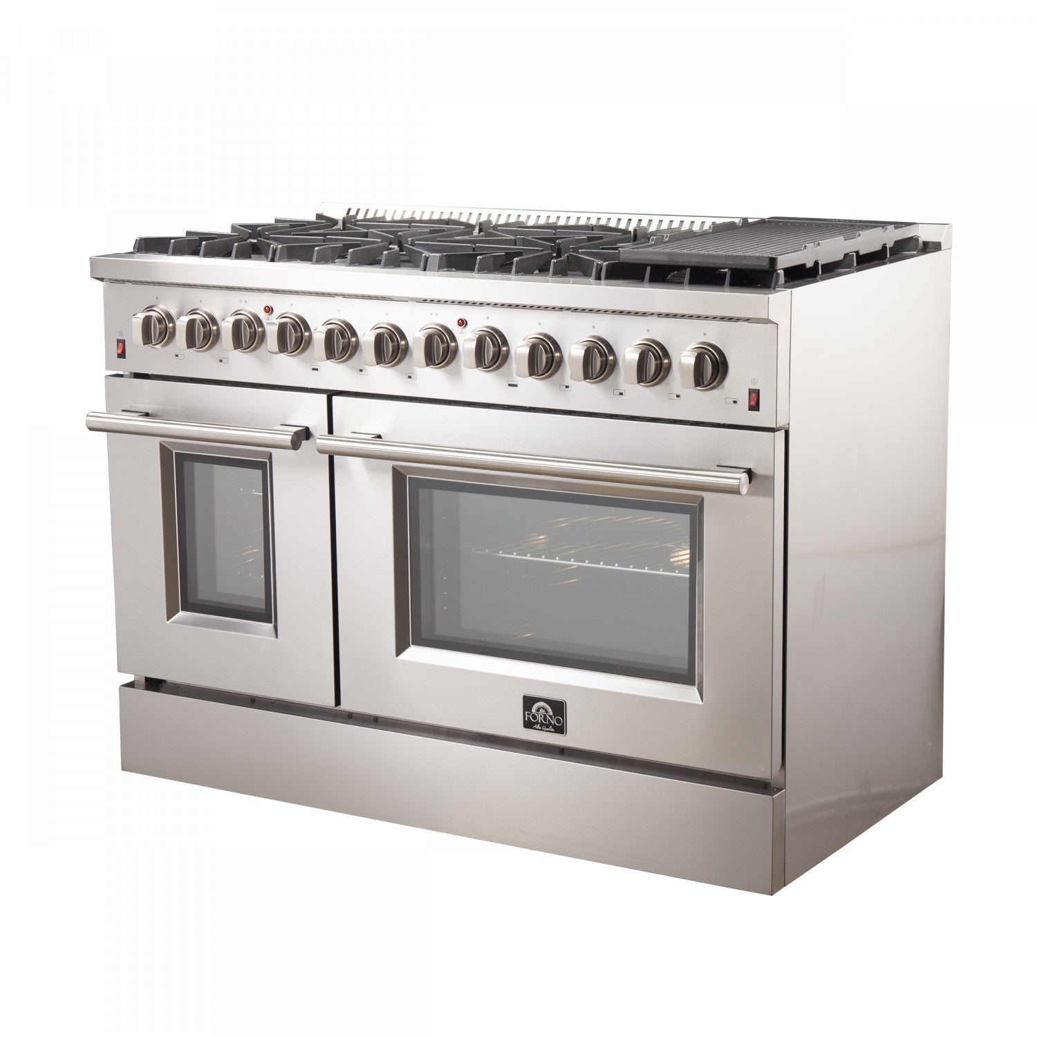 Forno Galiano 48" Stainless Steel Freestanding Dual Fuel Double Oven Range with True Convection (6.58 Cu. Ft.) - FFSGS6156-48