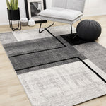 Elise Modern Geometric Area Rug - Grey Black White - 5' X 8'