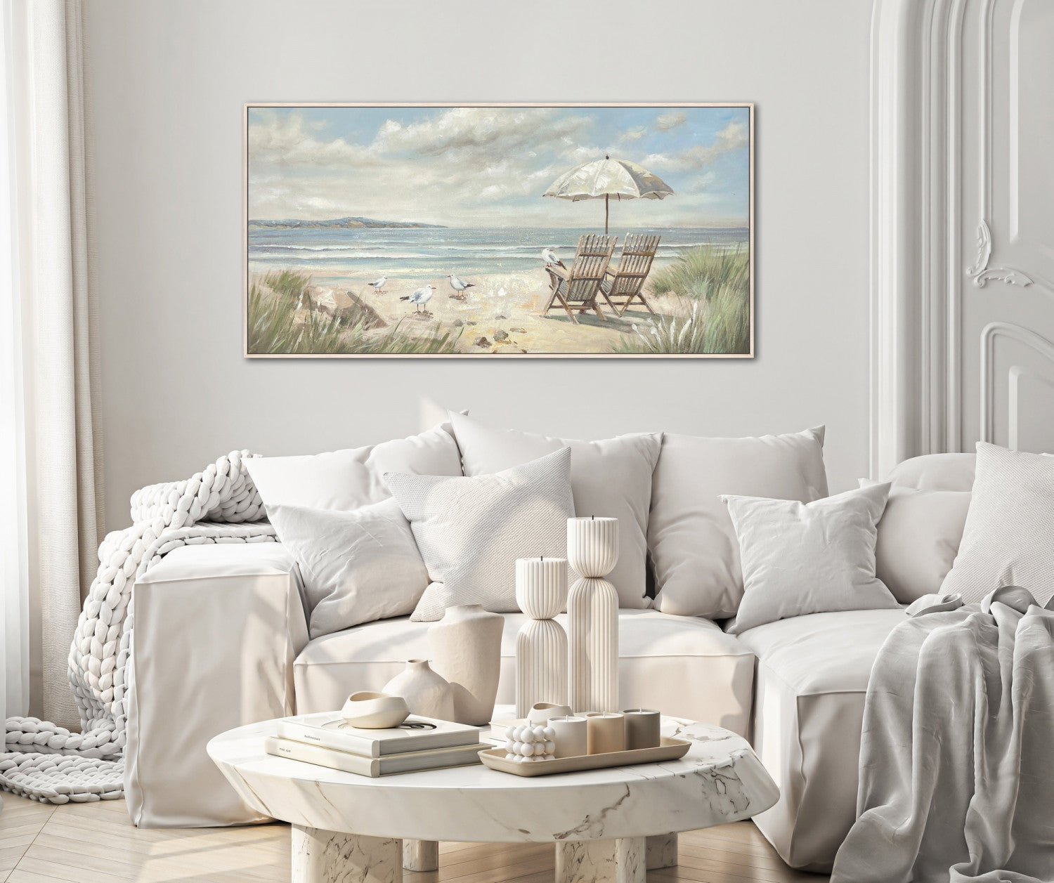 Seats by the Sea Wall Art - Blue/Beige - 24 X 48