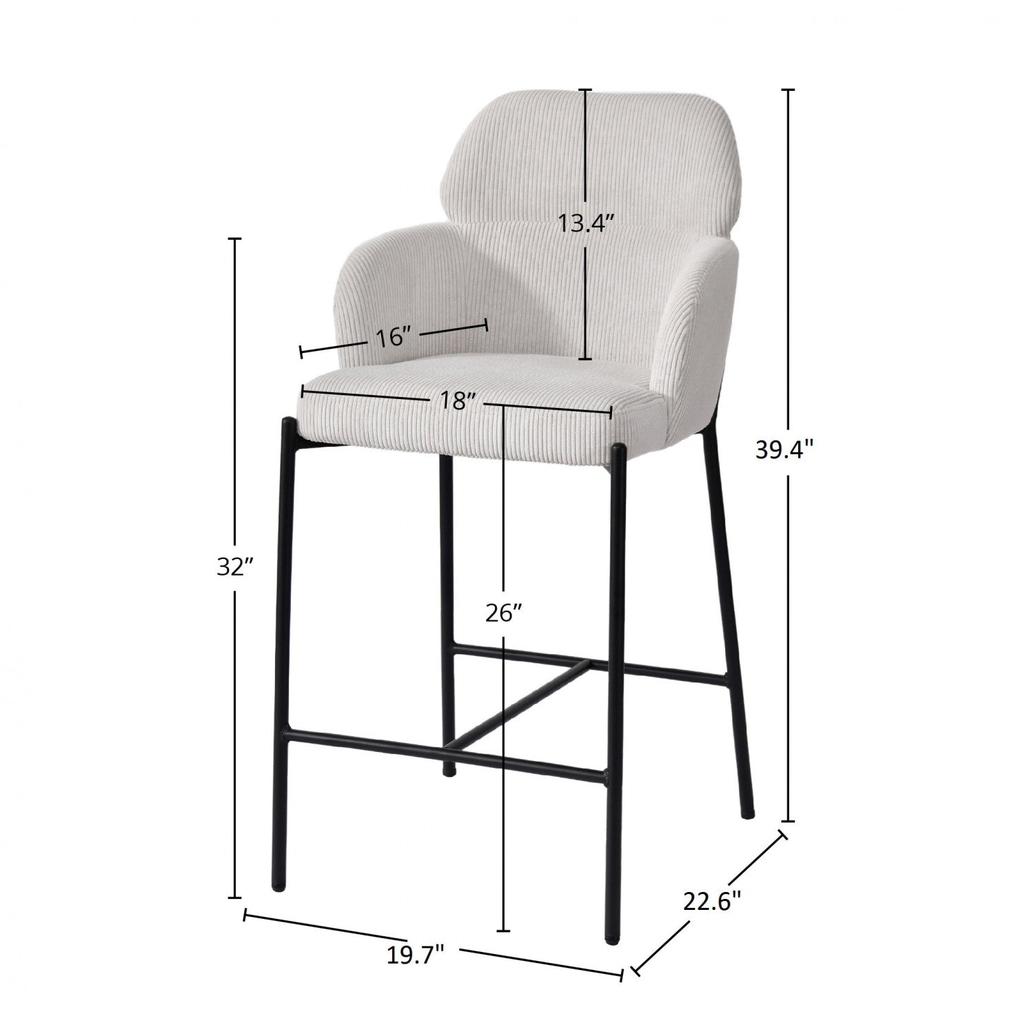 Celon Counter Stool - Corduroy White - Set Of Two