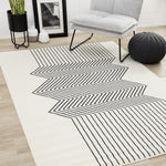 Functional Modern Soundwaves Area Rug - White Black - 5' X 8'