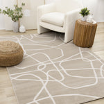 Logan Contemporary Swirls Area Rug - Beige Cream - 5' X 8'
