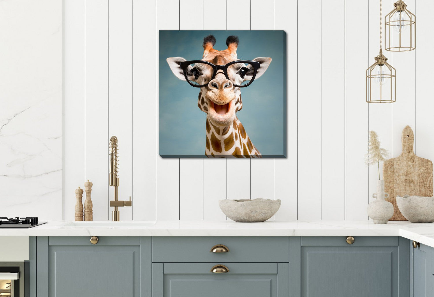 Giraffe Giggles Wall Art - Brown/Blue - 24 X 24