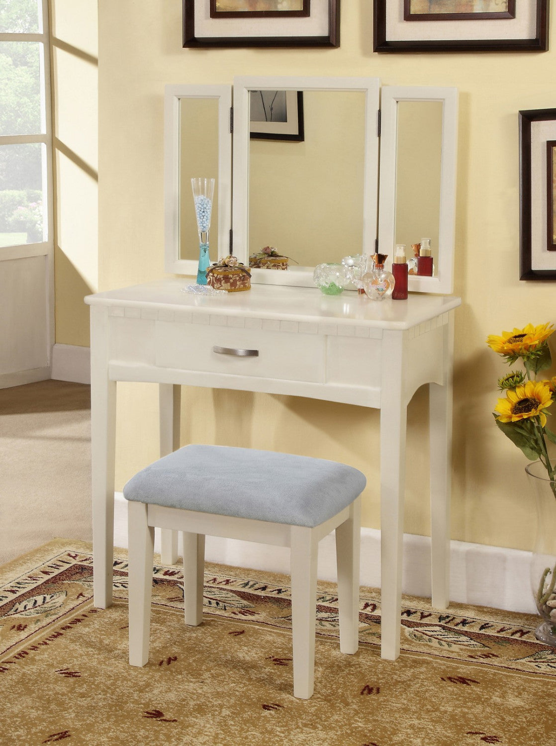 Campbell Vanity Table Set - White