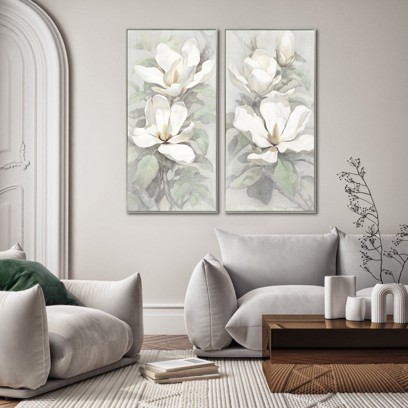 Calming Magnolia I Art  - White/Grey - 48 X 24