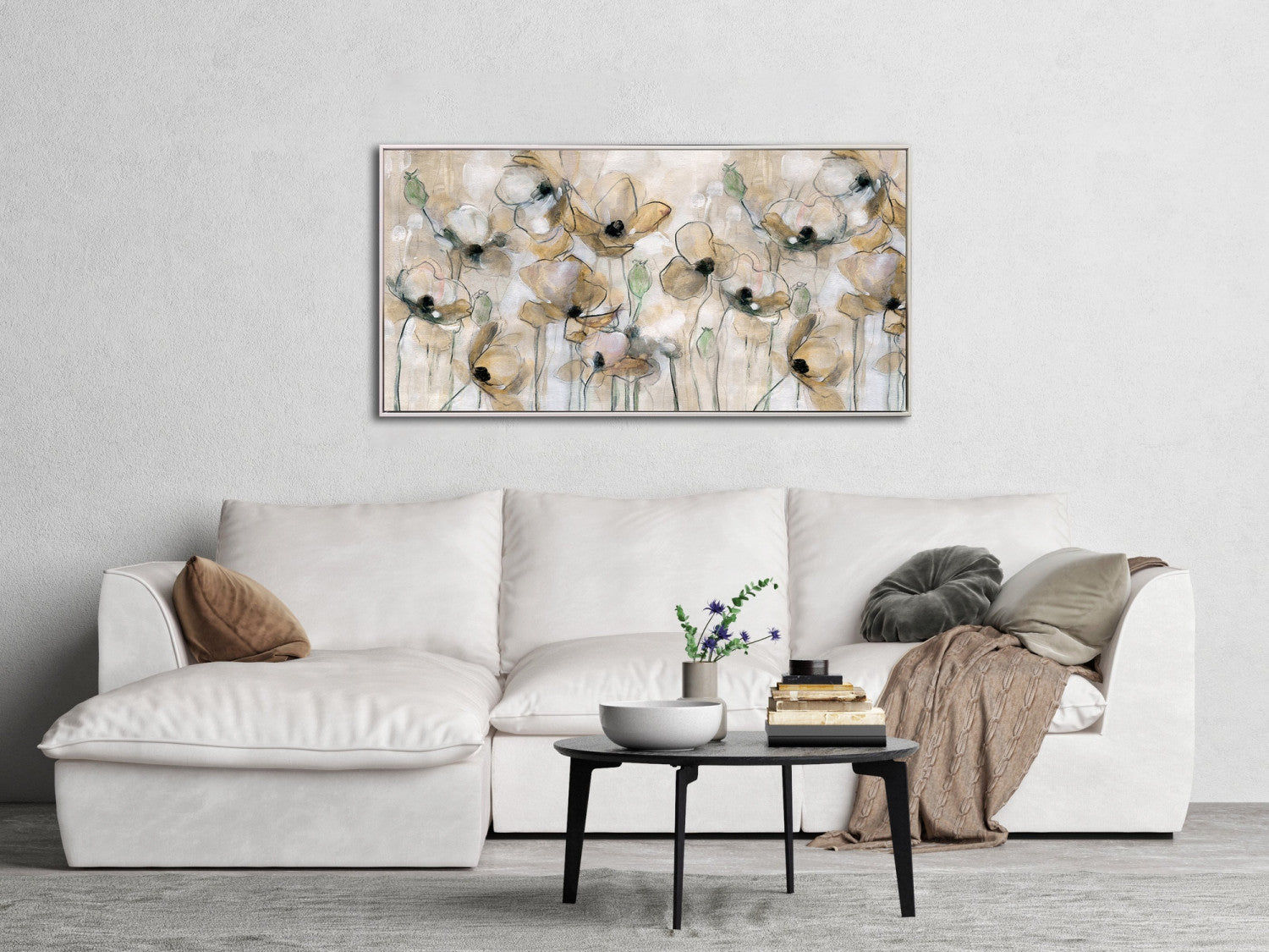 Wild Poppies Wall Art - Beige - 20 X 40