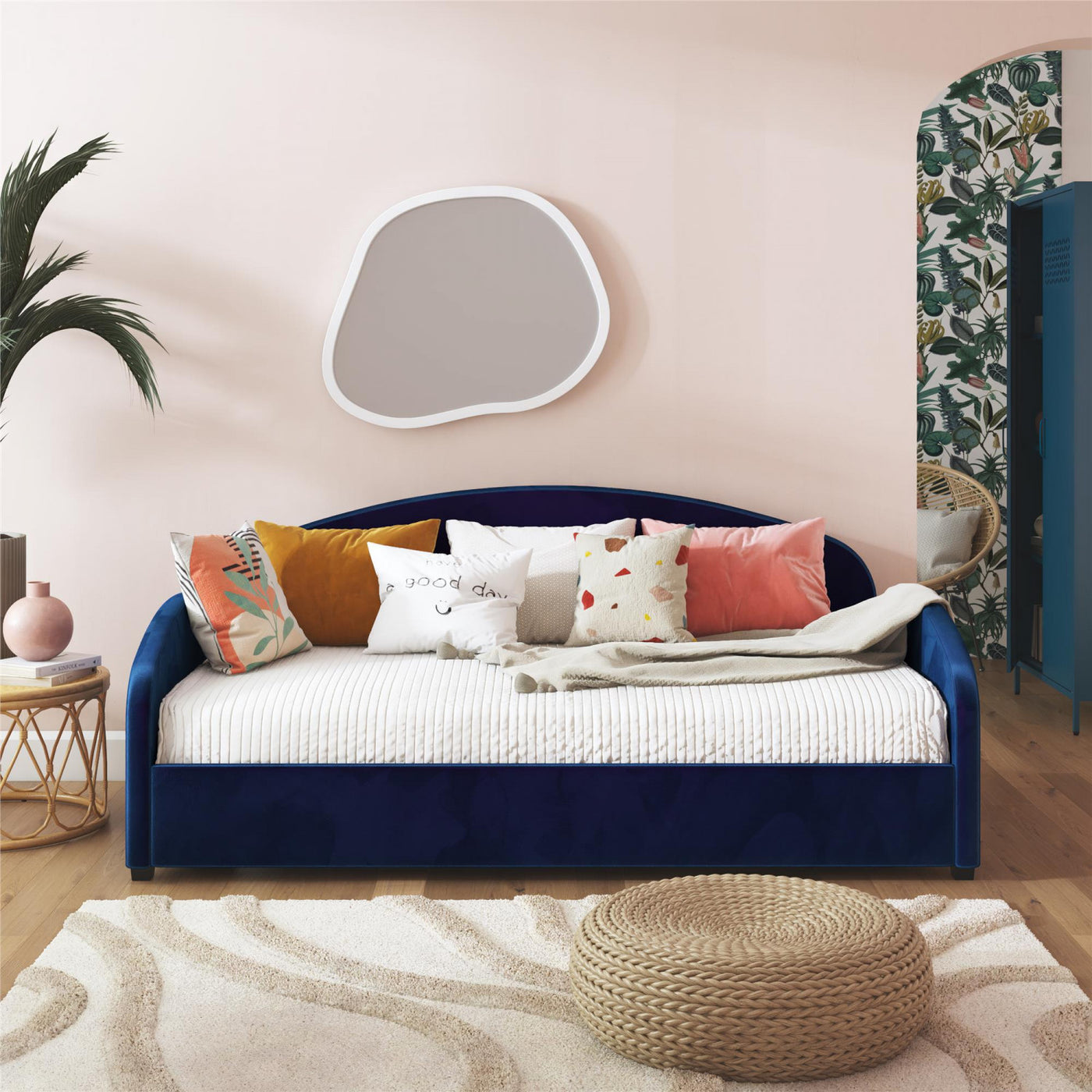 Moon Upholstered Twin Daybed - Blue Velvet
