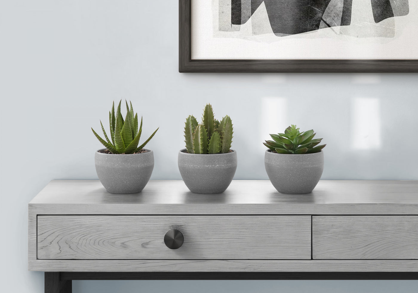 6" Succulent Plant With Grey Pot - Green - Set of Three