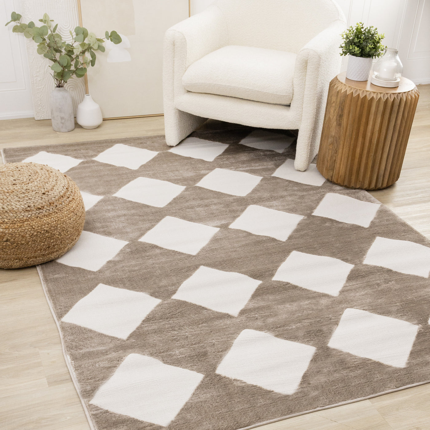 Logan Modern Diamonds Area Rug - Brown Cream - 7' X 10'