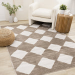Logan Modern Diamonds Area Rug - Brown Cream - 7' X 10'