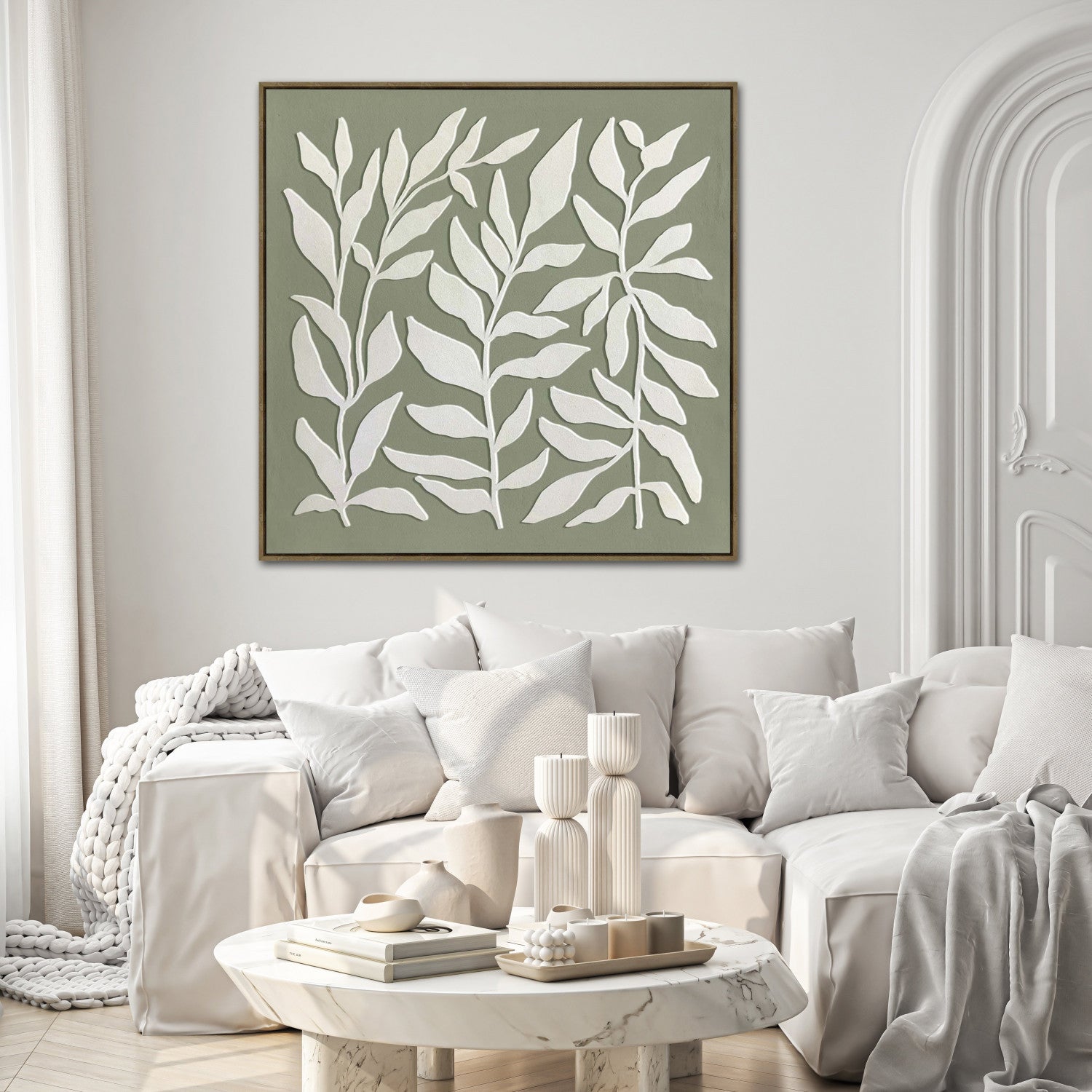 Foliage Rhythm Wall Art - White/Green - 40 X 40
