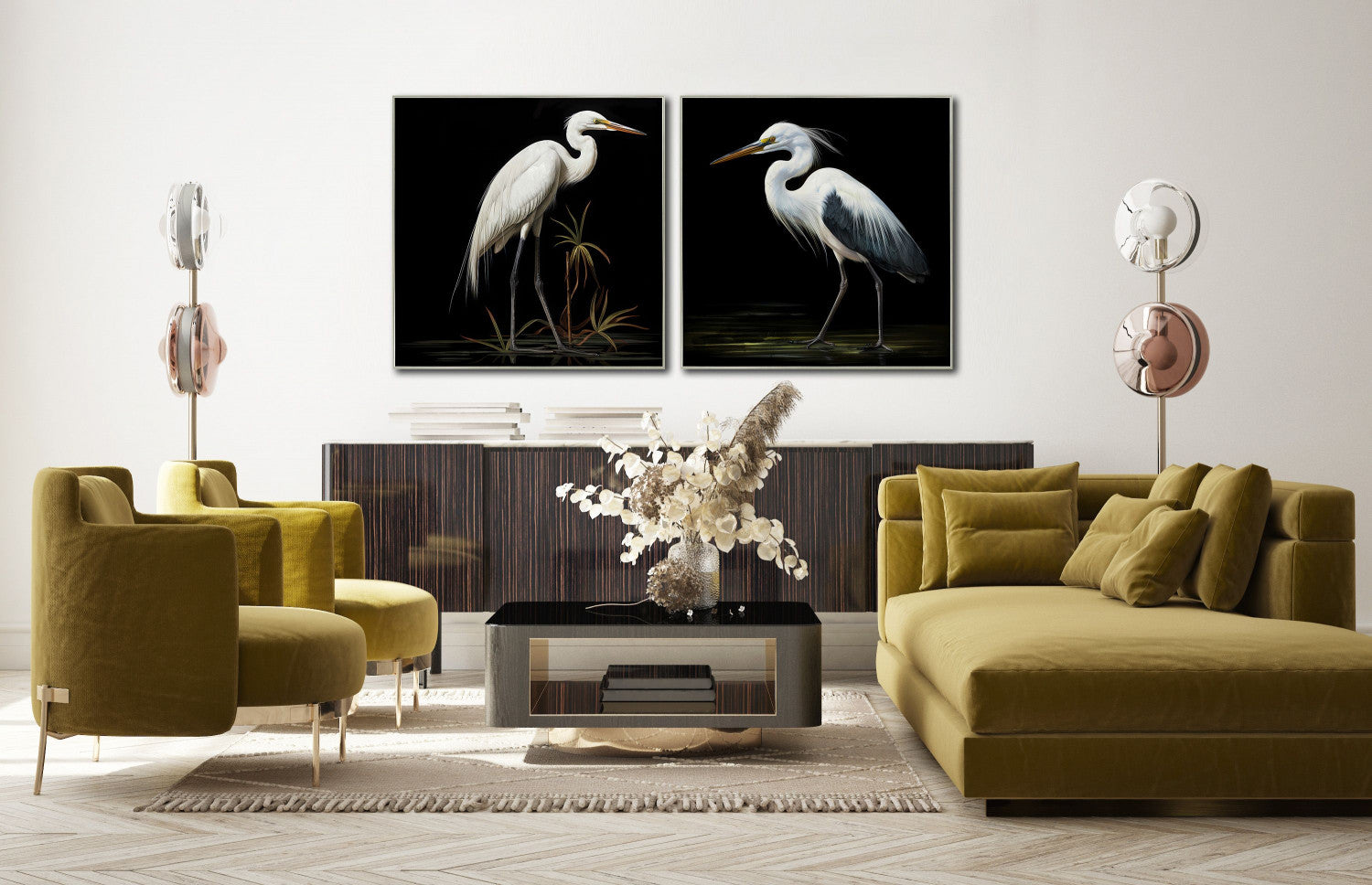 Moonlight Egret II Wall Art - Black/White - 32 X 32