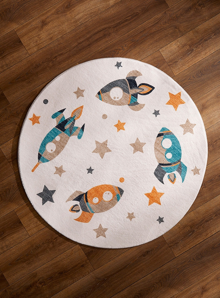 Dreamland Rocket Ship Rug - 4ft Round - Multi-Colour