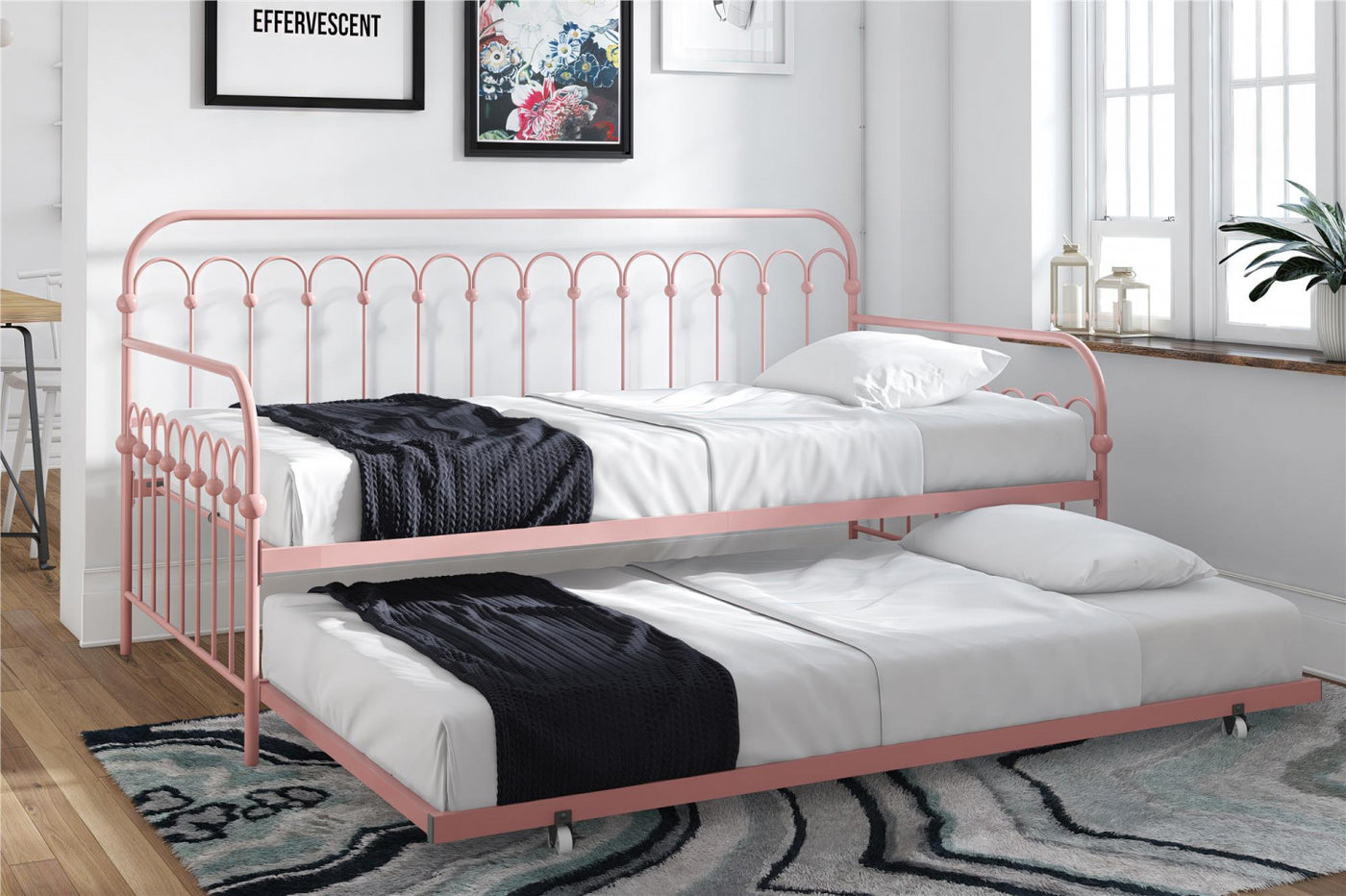 Novogratz Bright Pop Metal Twin Daybed with Trundle - Dusty Rose