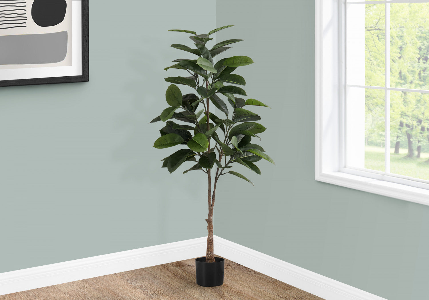 52" Rubber Tree With 5" Black Pot - Green