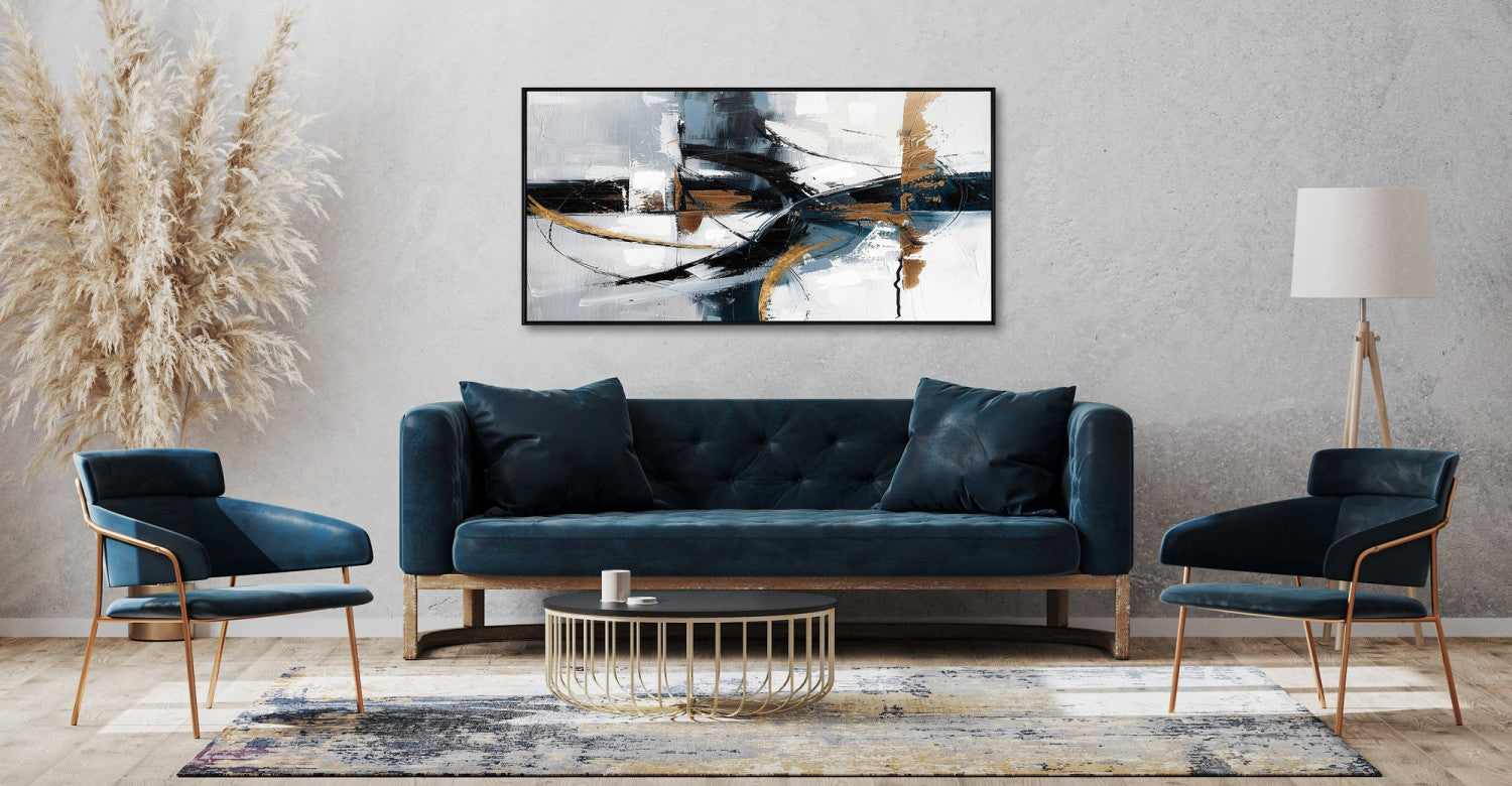 Momentum Wall Art - Black/White/Gold - 28 X 56