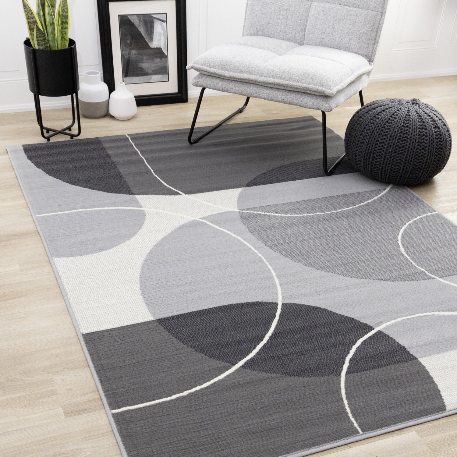 Functional Contemporary Area Rug - Grey - 5' X 8'