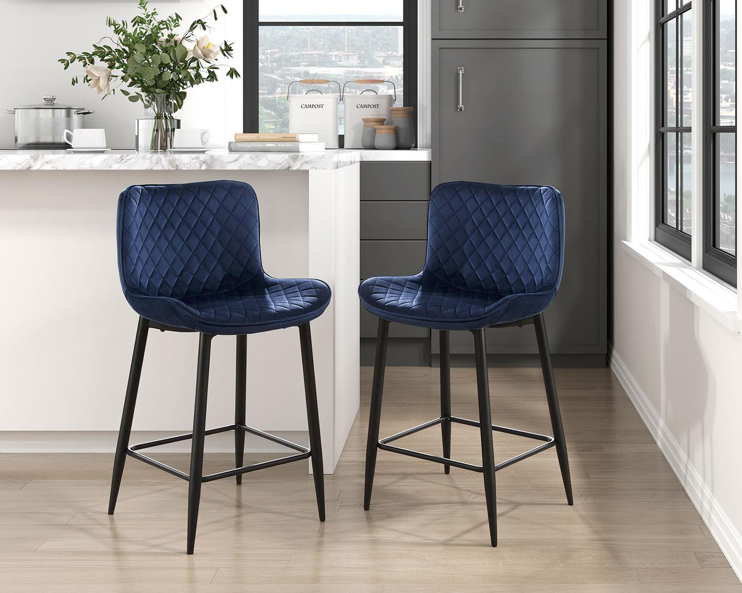 Nya Counter Stool - Blue - Set of Two