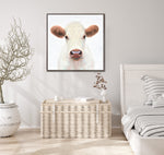 White Cow Portrait Wall Art - White - 24 X 24