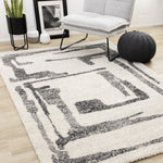 Marquee Modern Abstract Area Rug - Cream Black - 5' X 8'