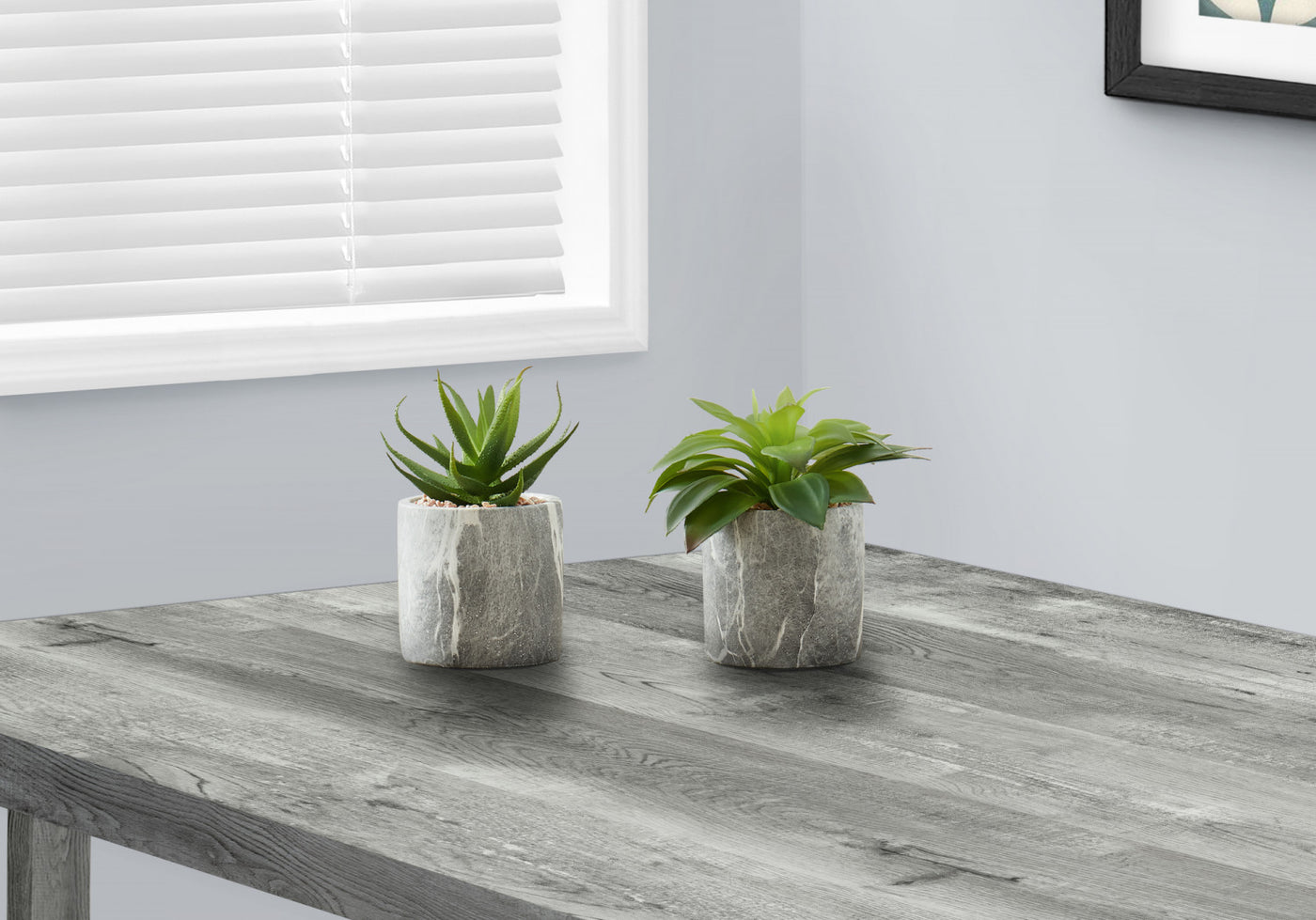 7" Succulent Plant With 4" Marble-look Pot - Green - Set of Two