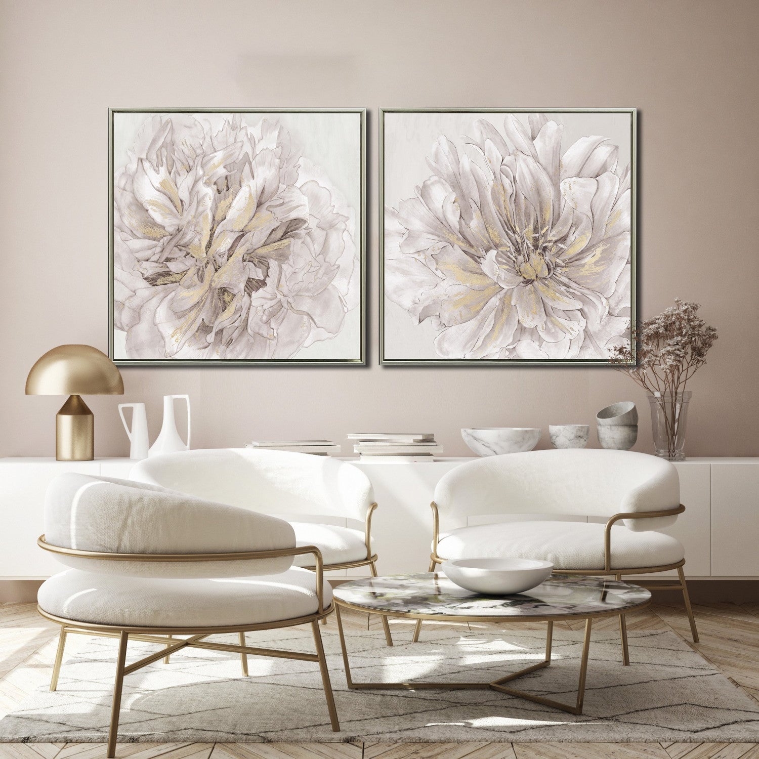 Petal Glow I Wall Art - White/Grey - 30 X 30