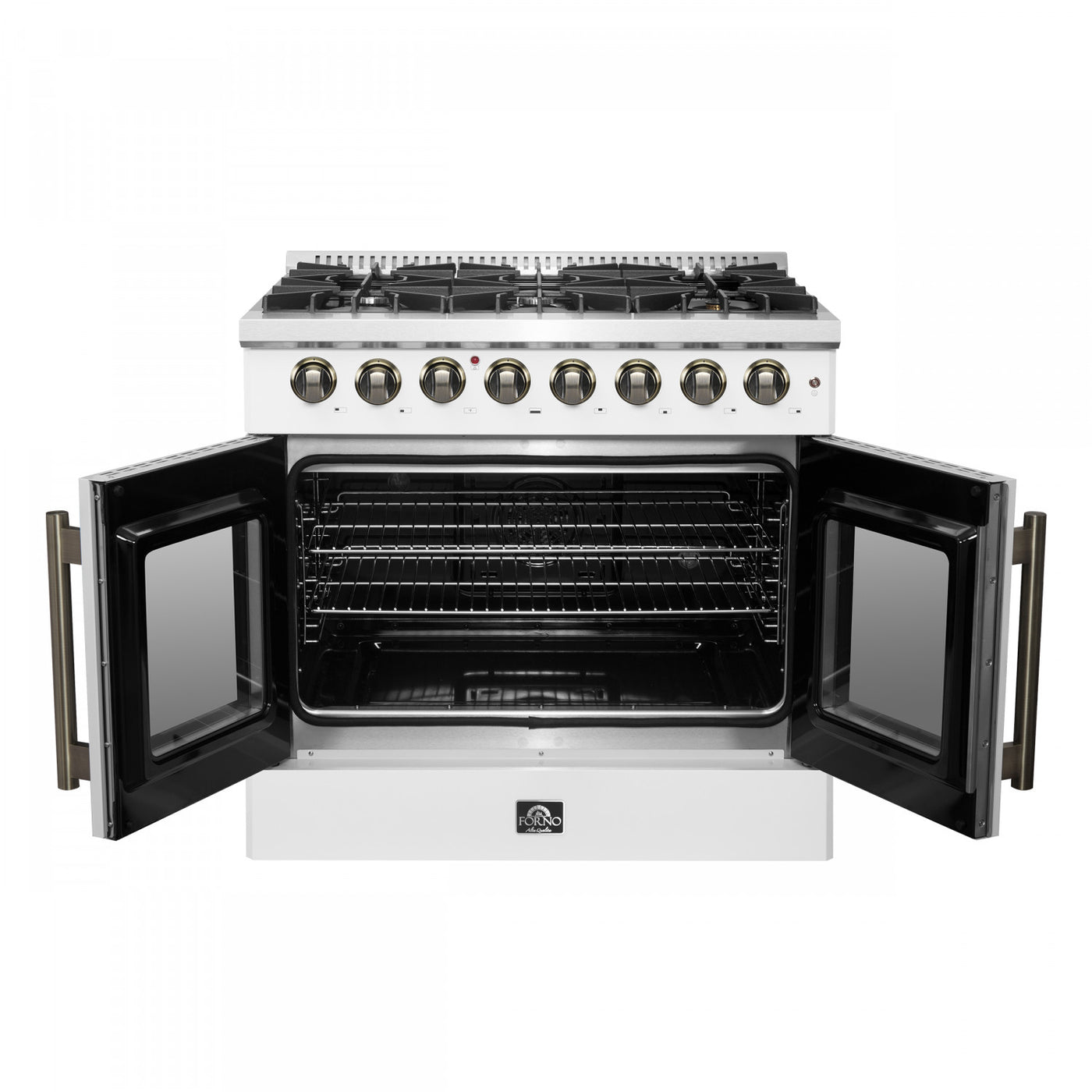 Forno Galiano 36" White French Door Dual Fuel Range with True Convection (5.36 Cu. Ft.) - FFSGS6356-36WHT