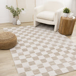 Logan Modern Checkered Area Rug - Beige Cream - 5' X 8'