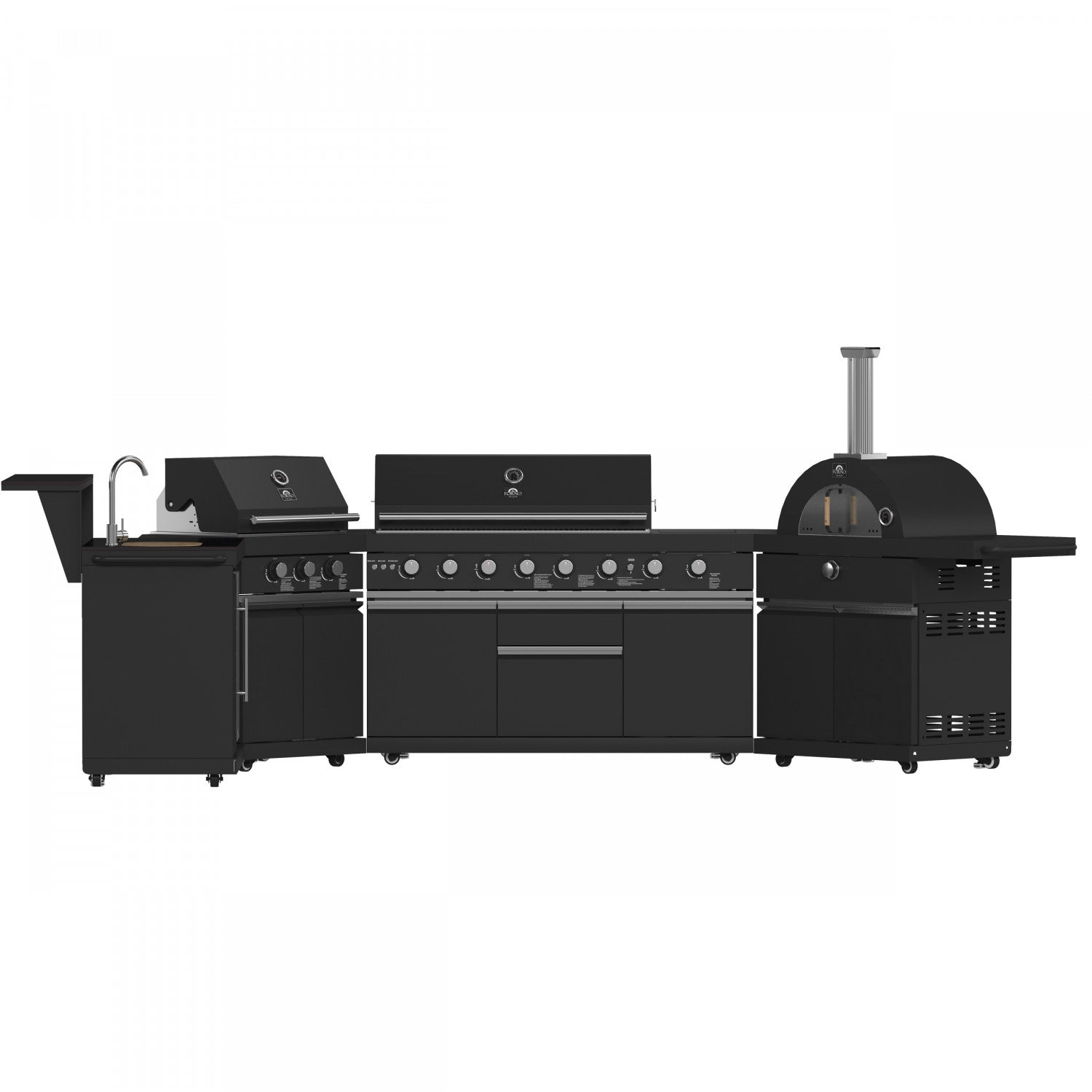 Forno All'Aperto Black Countertop Outdoor Kitchen with 86,600 BTU BBQ, 24" Plancha and 18" Pizza Oven - FODKT2568BLK