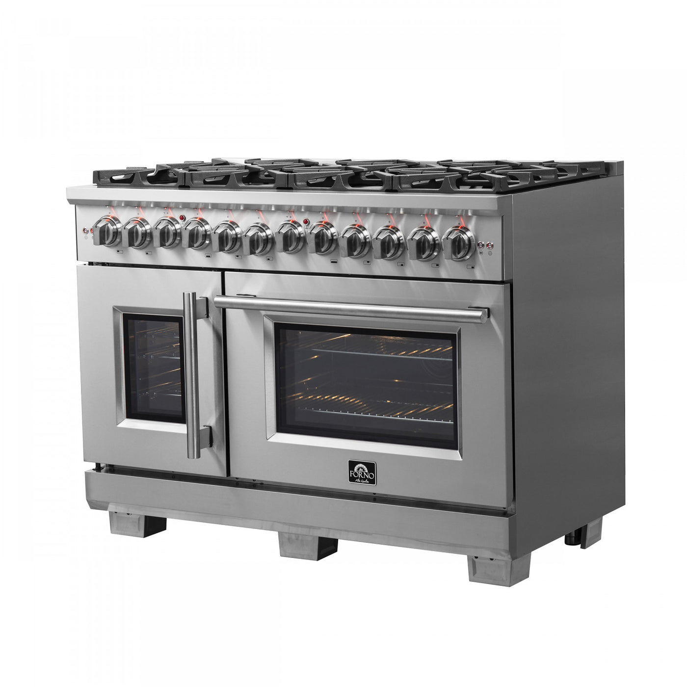 Forno Capriasca 48" Stainless Steel Freestanding Dual Fuel Double Oven Range with Air Fry (6.58 Cu. Ft.) - FFSGS6387-48