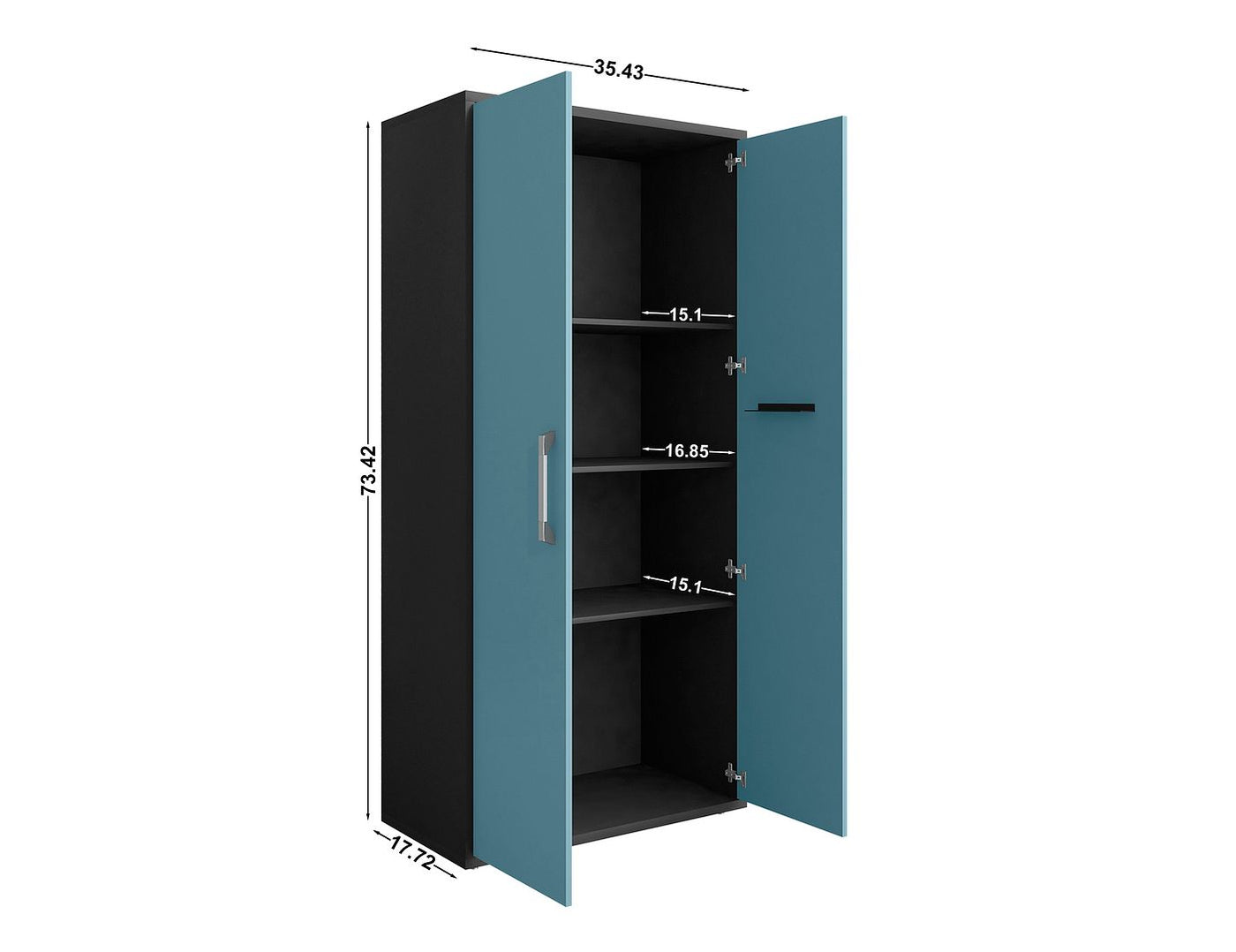 Lunde Storage Cabinet - Matte Black/Aqua Blue - Set of 3
