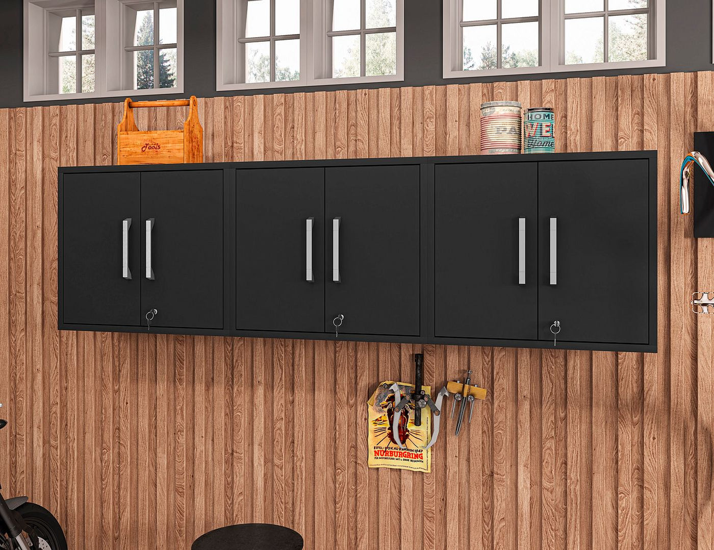 Lunde Floating Garage Cabinet - Matte Black - Set of 3