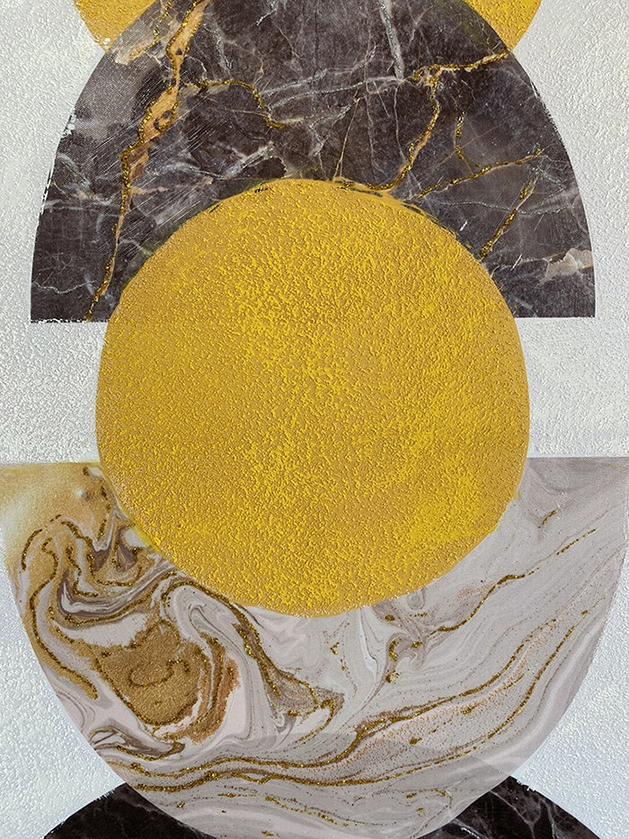 Free Spirit Geometric Canvas Wall Art - White, Yellow and Grey