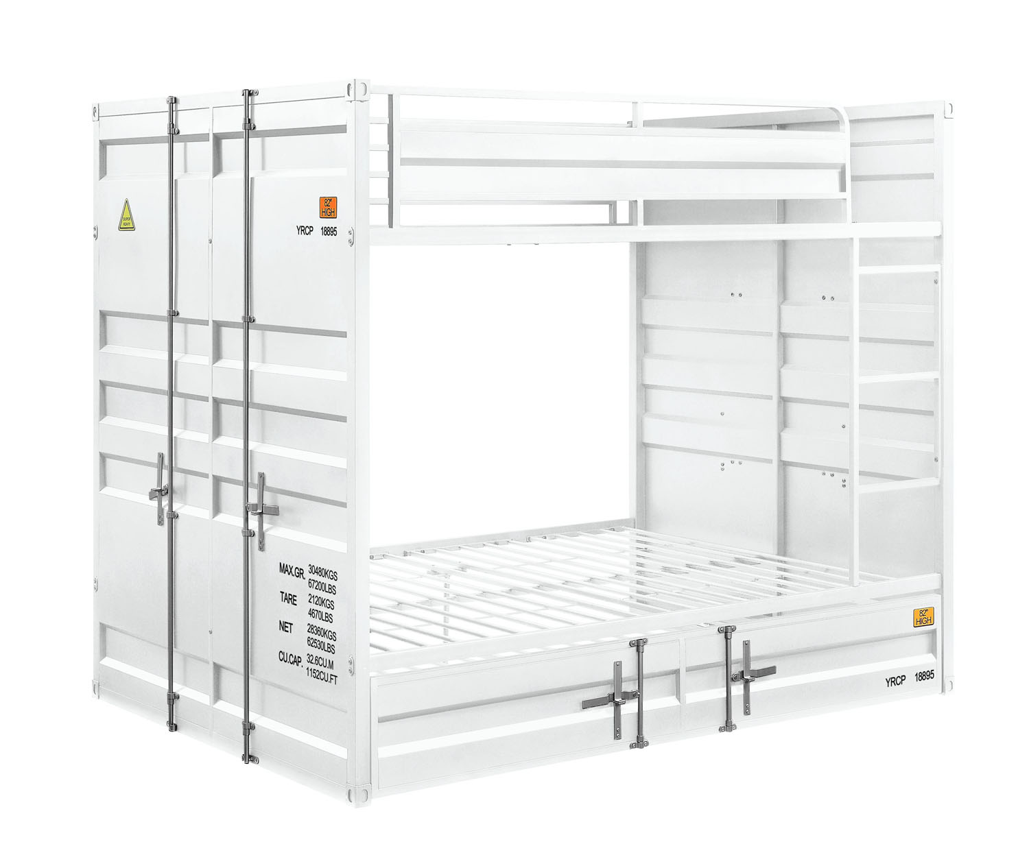 Konto Industrial Full Bunk Bed with Trundle- White