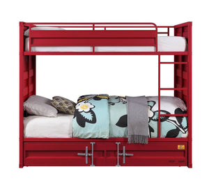 Konto Industrial Twin Bunk Bed with Trundle - Red