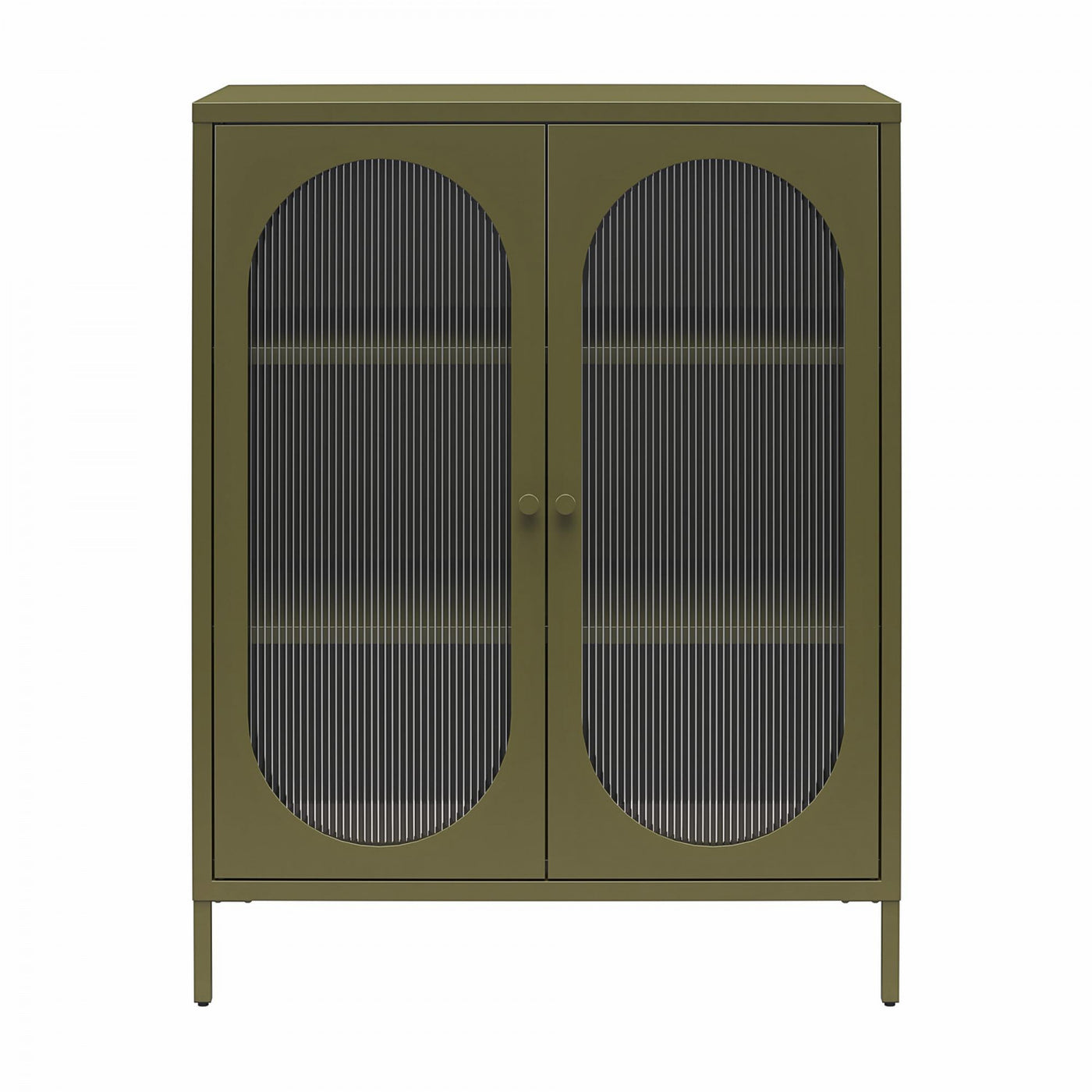 Luna Short 2-Door Metal Accent Cabinet with Fluted Glass - Olive Green