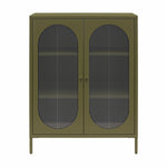 Luna Short 2-Door Metal Accent Cabinet with Fluted Glass - Olive Green