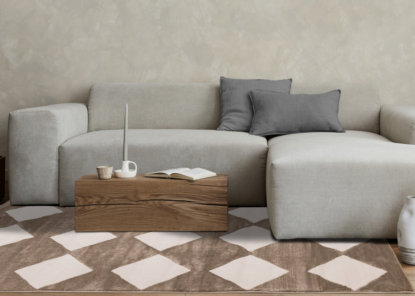 Logan Modern Diamonds Area Rug - Brown Cream - 7' X 10'