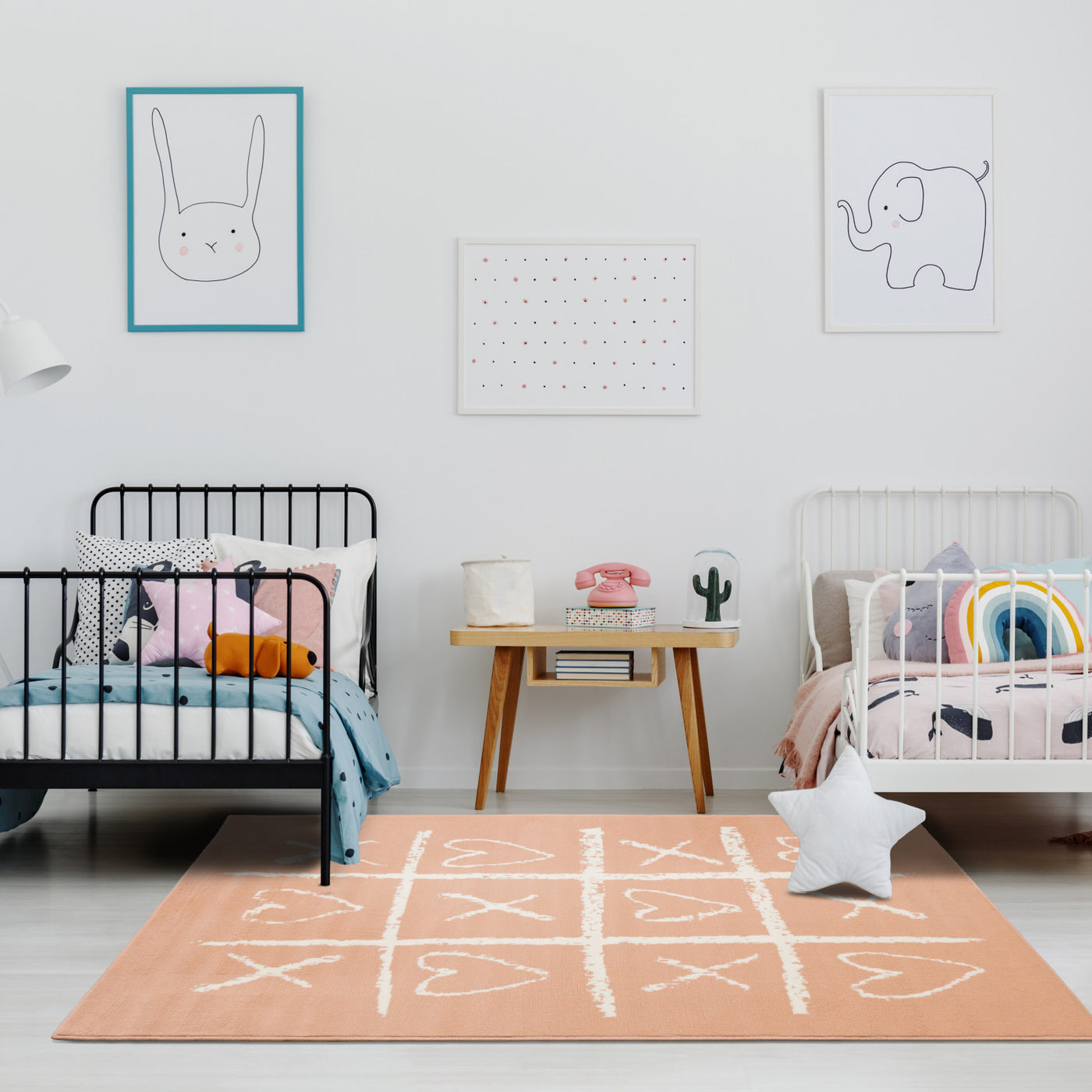 Kids Playing Board Area Rug - Pink Cream - 5' X 8'