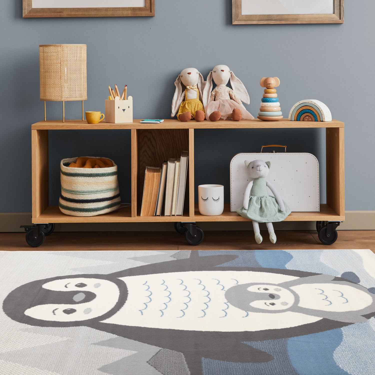 Kids Baby Penguin Area Rug - Grey Blue - 4' X 6'