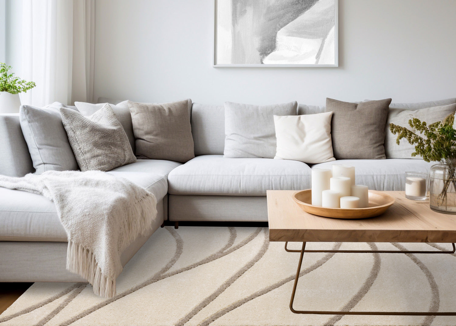 Palace Modern Curves Area Rug - 5' X 8' - Cream/Taupe