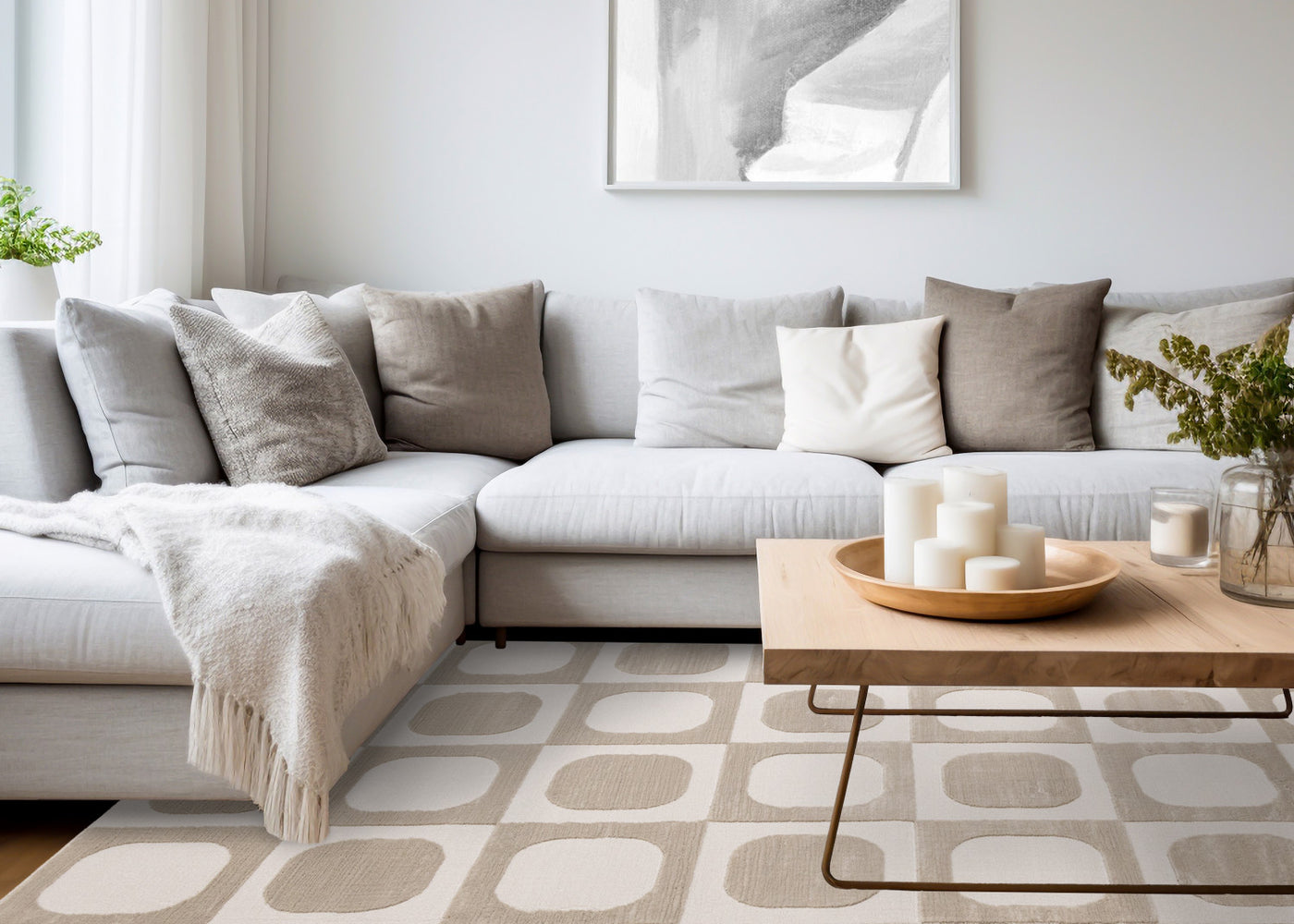 Logan Contemporary Modern Area Rug - Beige Cream - 8' X 11'