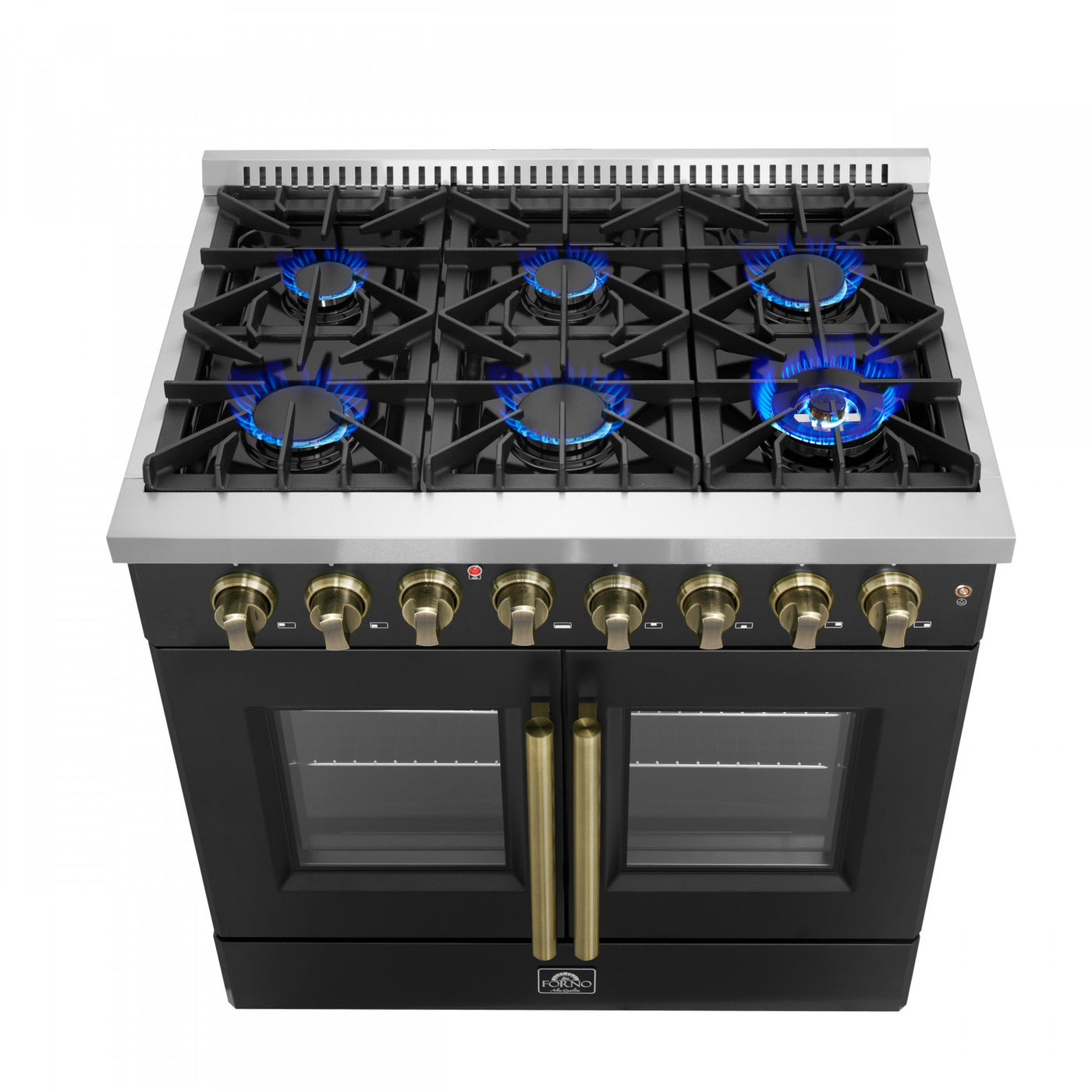 Forno Galiano 36" Black French Door Dual Fuel Range with True Convection (5.36 Cu. Ft.) - FFSGS6356-36BLK