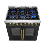 Forno Galiano 36" Black French Door Dual Fuel Range with True Convection (5.36 Cu. Ft.) - FFSGS6356-36BLK