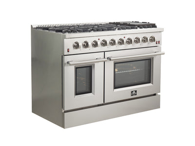 Forno Galiano 48" Stainless Steel Freestanding Double Oven Gas Range (6.58 Cu. Ft.) - FFSGS6244-48